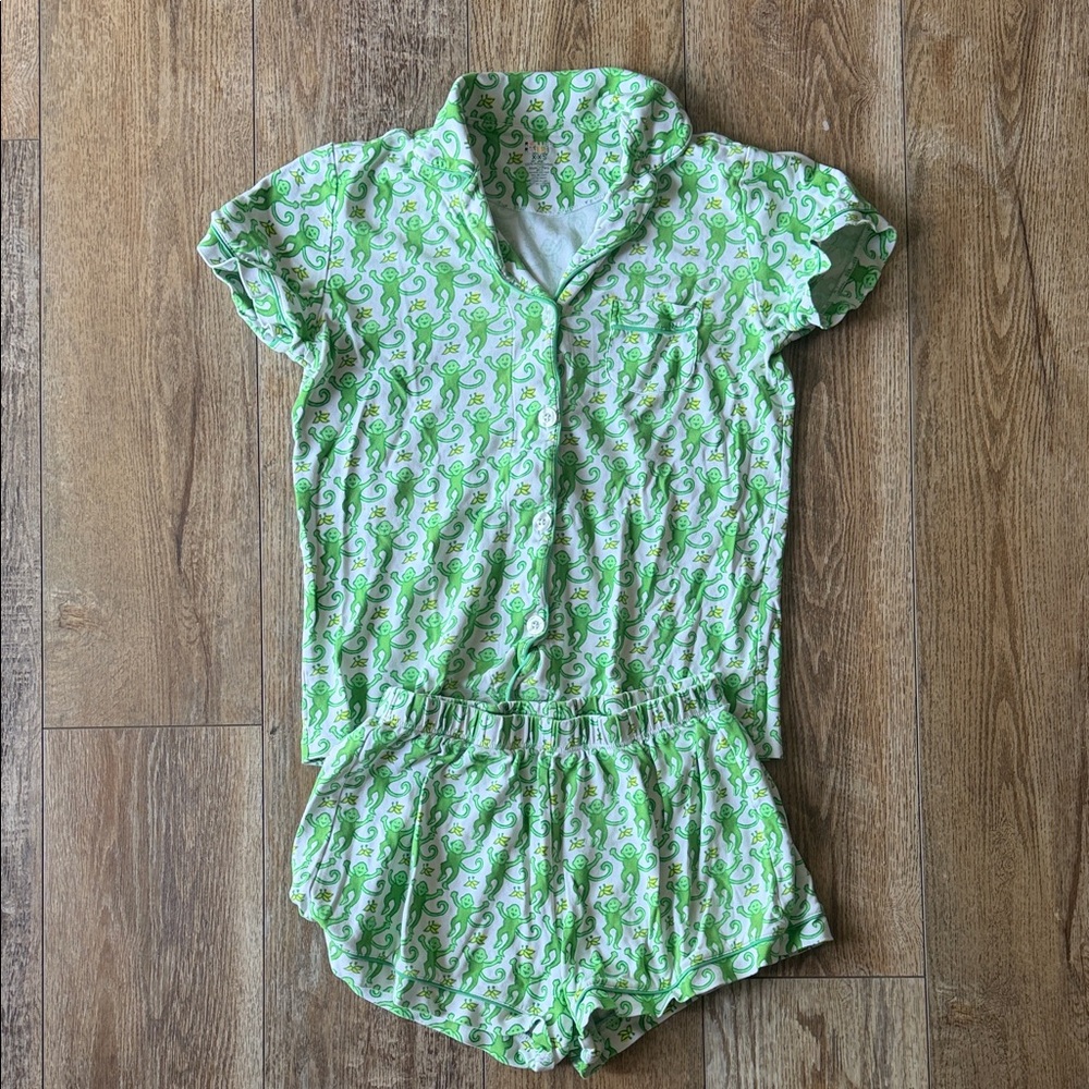 Roller Rabbit Green and White Monkey Print Pajama Set